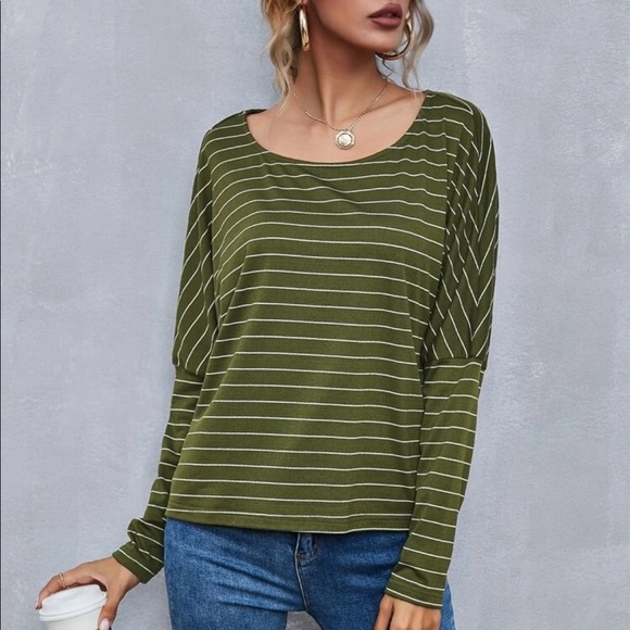 Boho striped drop shoulder long sleeve top - Picture 14 of 15
